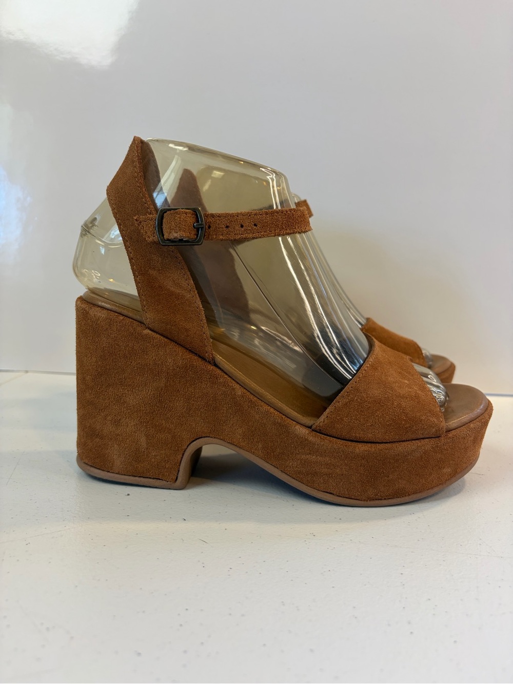 Bueno Sadie Platform Wedge Open Toe Shoes Sandals Brown Suede size 36 6 Boho 70s - Picture 4 of 10